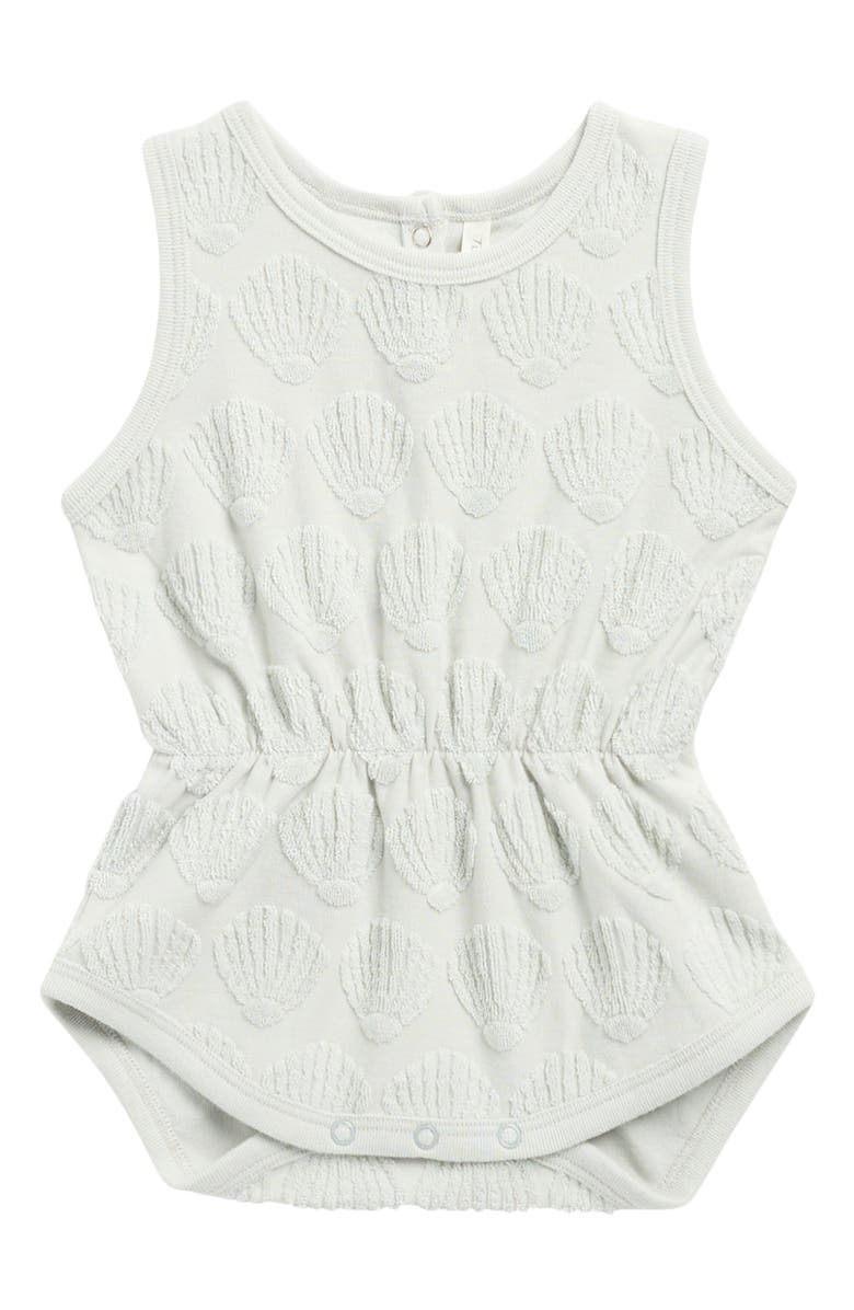 Rylee + Cru Seashell Jacquard Terry Romper, Main, color, Seafoam
