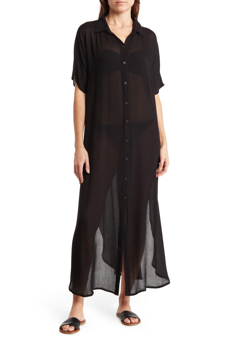 Long Shirt Cover-Up Dress, Main, color, BLACK