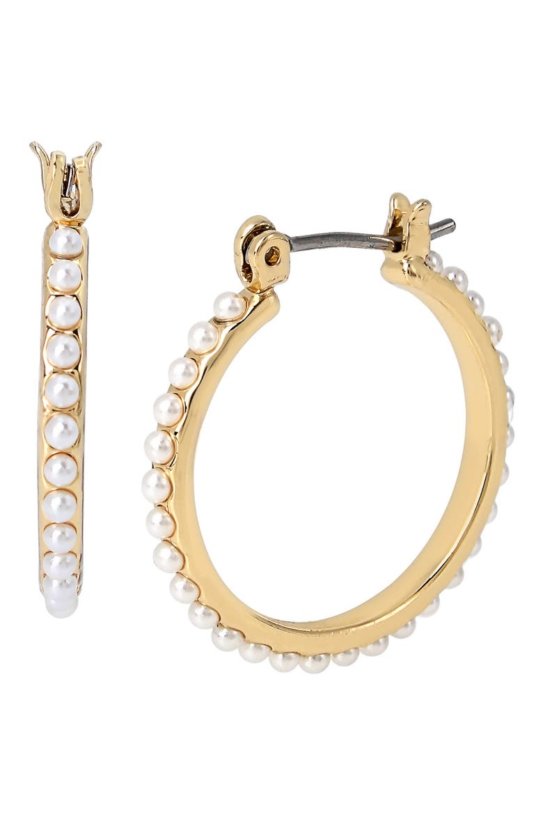 Imitation Pearl Hoop Earrings, Main, color, PEARL/ GOLD