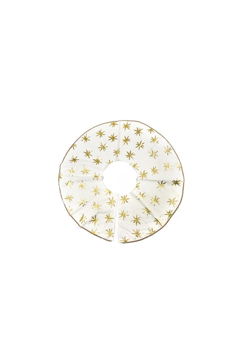 Gold Stars Tree Skirt with Beaded Trim, Alternate, color, Yellow