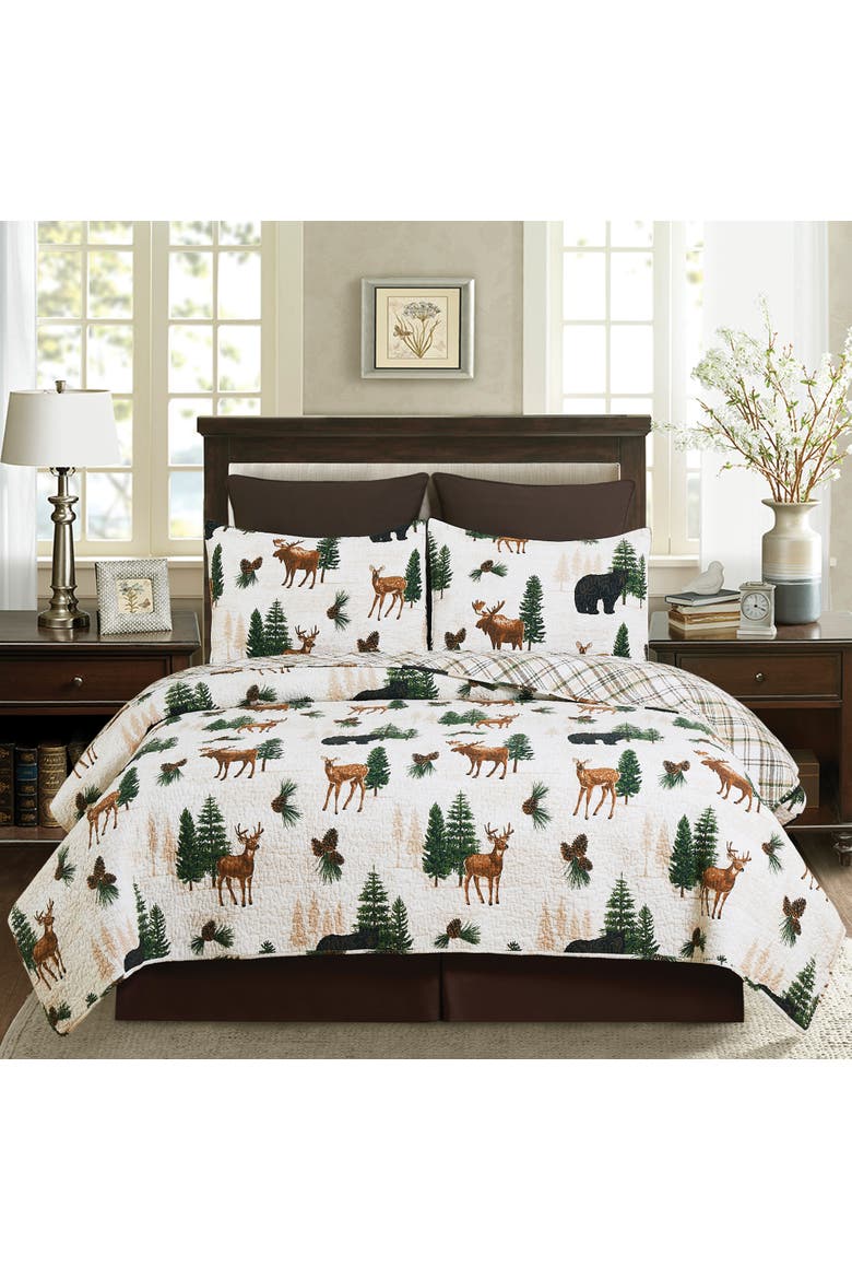 Crestwood Rustic Lodge Cotton Quilt Set  - Reversible and Machine Washable, Alternate, color, White