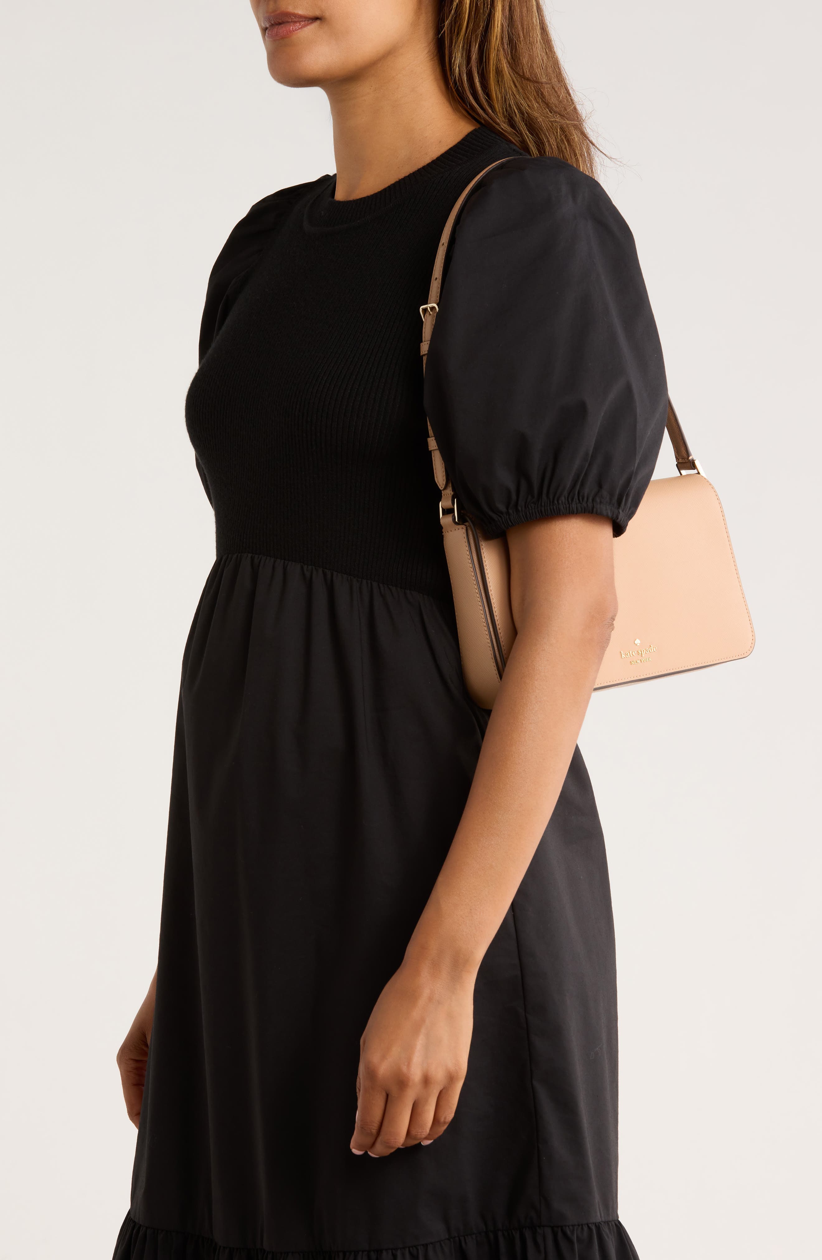 Kate Spade New York staci saffiano leather shoulder bag, Alternate, color, Light Fawn