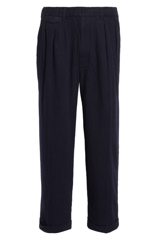Beams Pleated Linen & Cotton Elastic Waist Pants In Blue