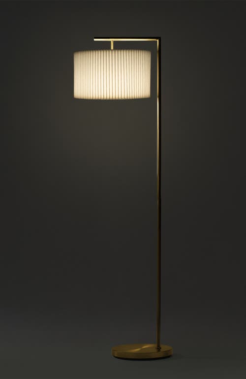 Brightech Montage Modern 60' Led Smart Home Compatible Floor Lamp With Pleated Lamp Shade In Antique Brass