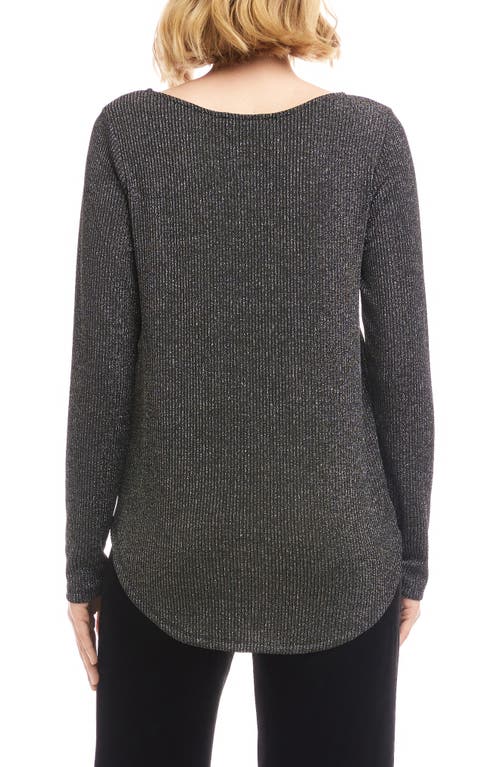 Karen Kane Metallic Stripe Curved Hem Top In Gray