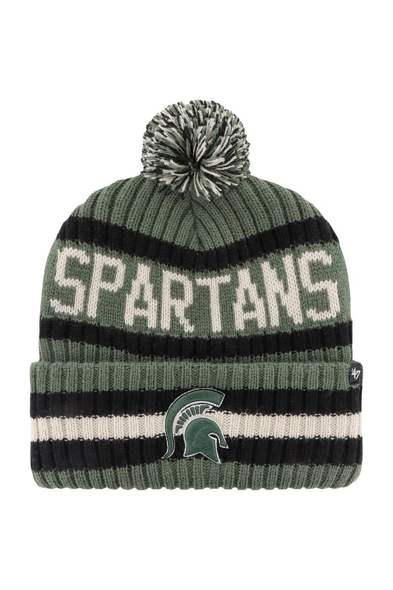 Men's '47 Green Michigan State Spartans OHT Military Appreciation Bering Cuffed Knit Hat with Pom, Main, color, Green