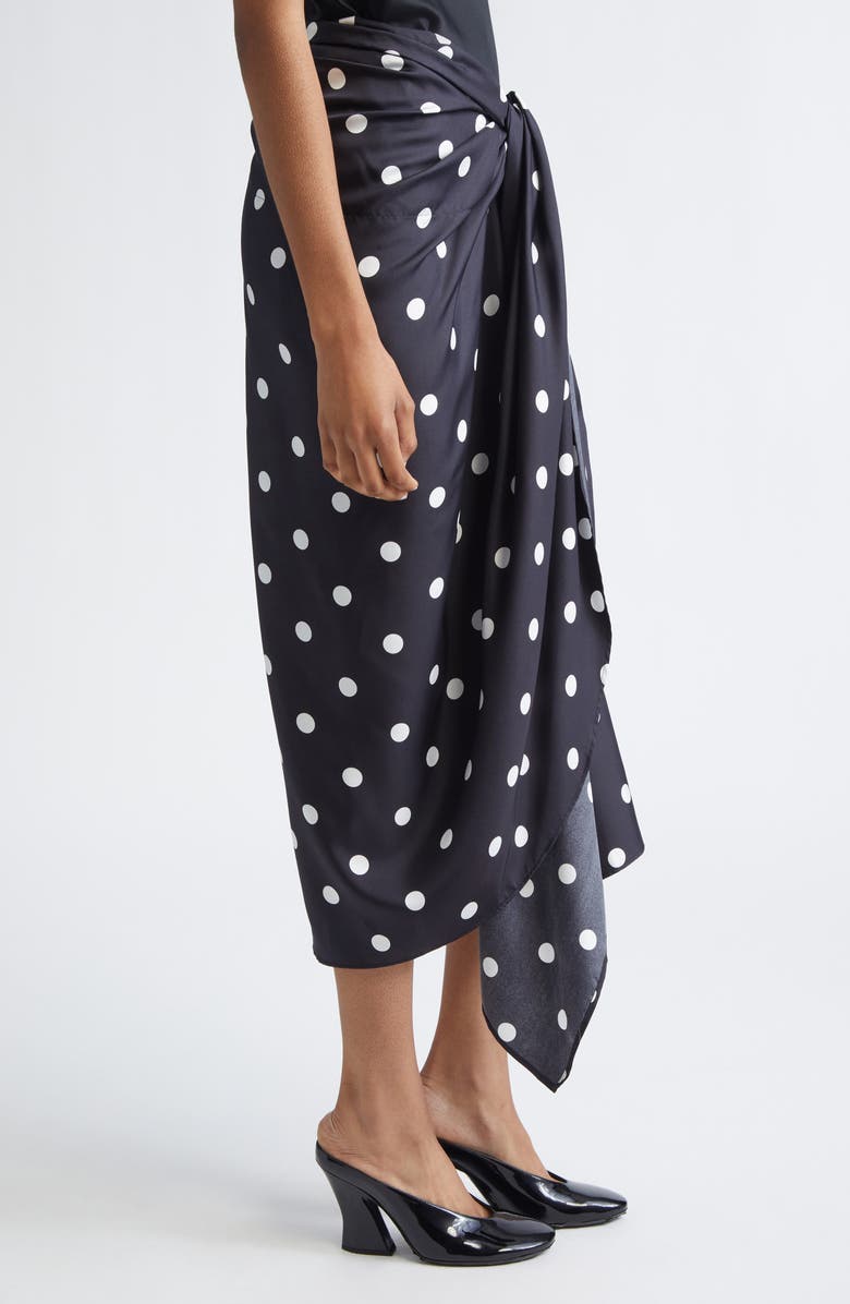 SPORTMAX Gentile Polka Dot Draped Silk Skirt, Alternate, color, Black