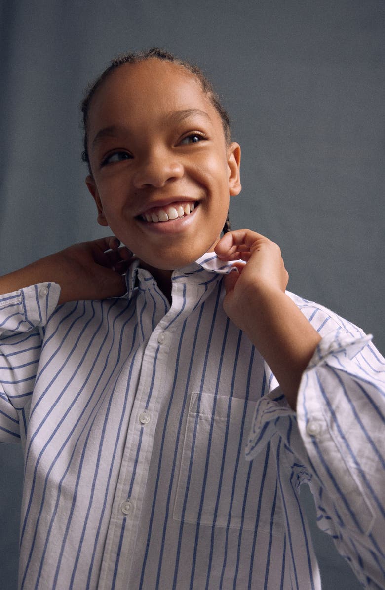 NEXT Kids' Stripe Cotton Oxford Button-Up Shirt, Alternate, color, Blue