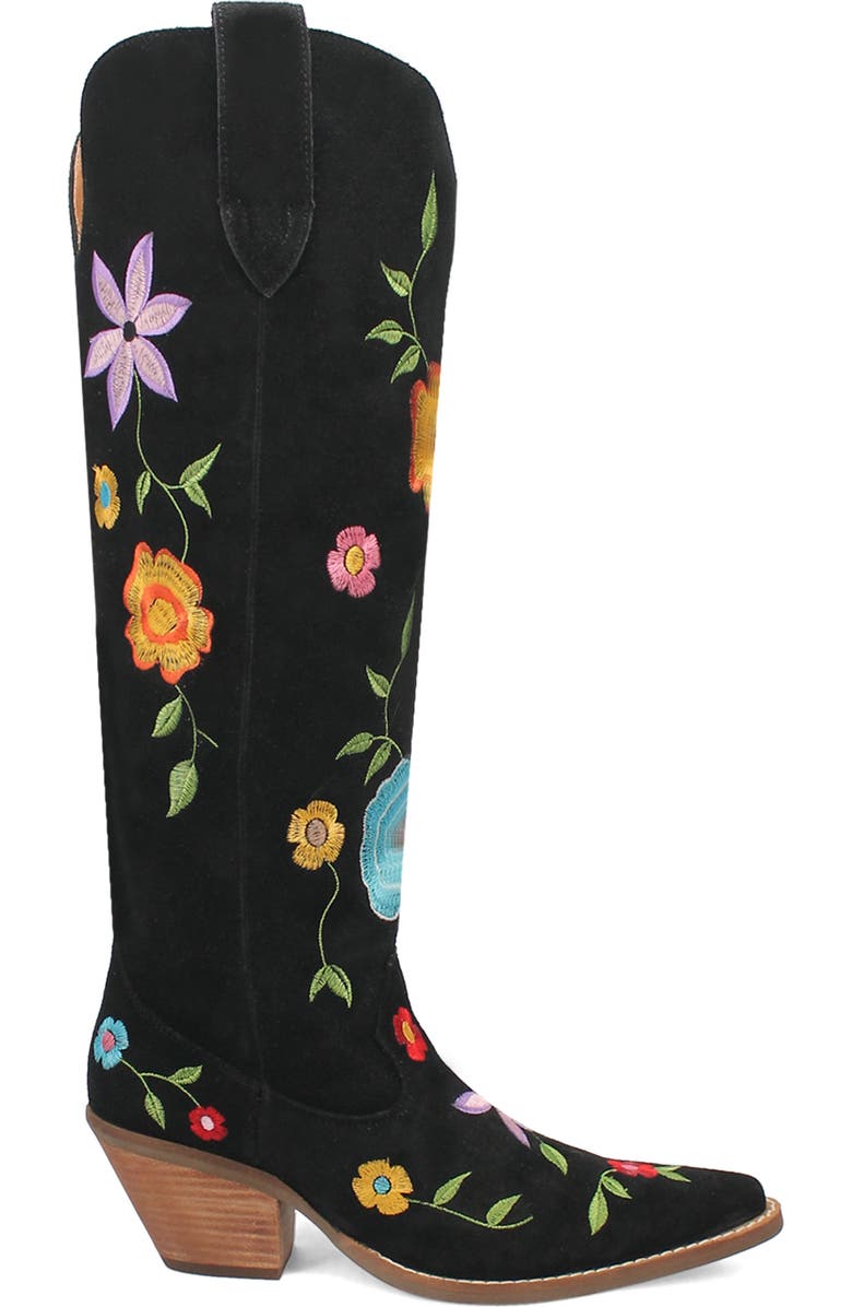 Dingo Flower Power Knee High Western Boot, Alternate, color, Black