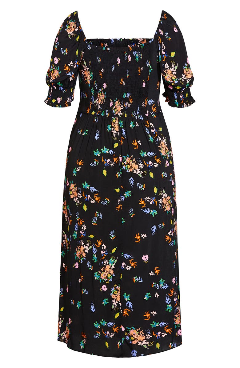 City Chic Windswept Floral Square Neck Dress, Alternate, color, Black Windswept