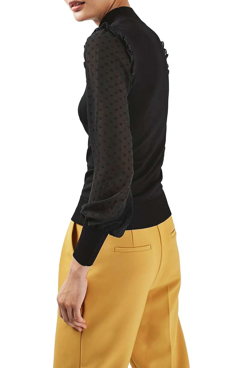 Topshop Chiffon Sleeve Sweater, Alternate, color, Black