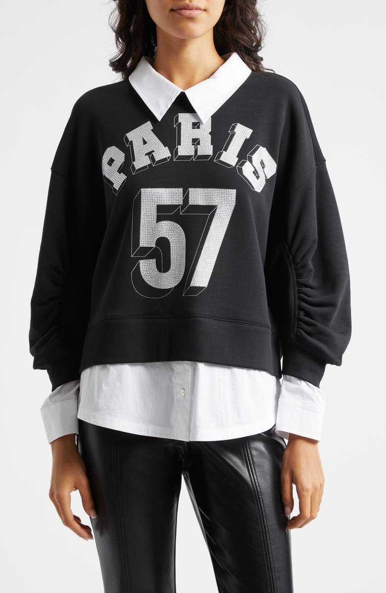 Cinq à Sept Paris 57 Beaded Layered Cotton Blend Graphic Sweatshirt, Main, color, 