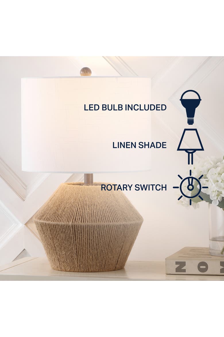 Alma 21.75" Coastal Rustic Iron/Rope LED Table Lamp, Brown, Alternate, color, Brown