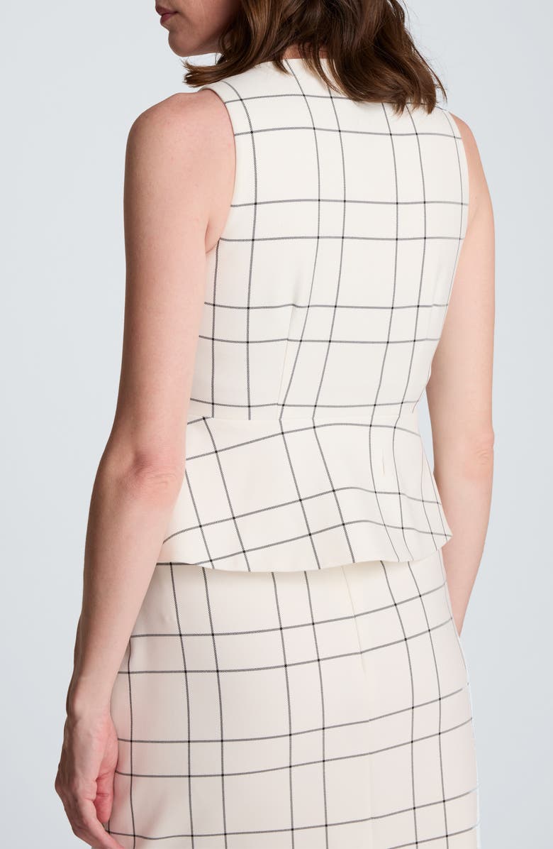 Kenneth Cole Windowpane Plaid Peplum Vest, Alternate, color, Feather White/ Black