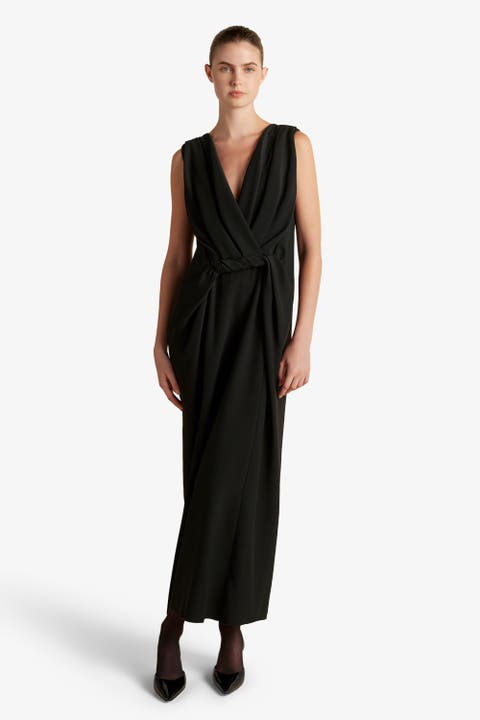 Cady V-Neck Draped Twist Belt Dress