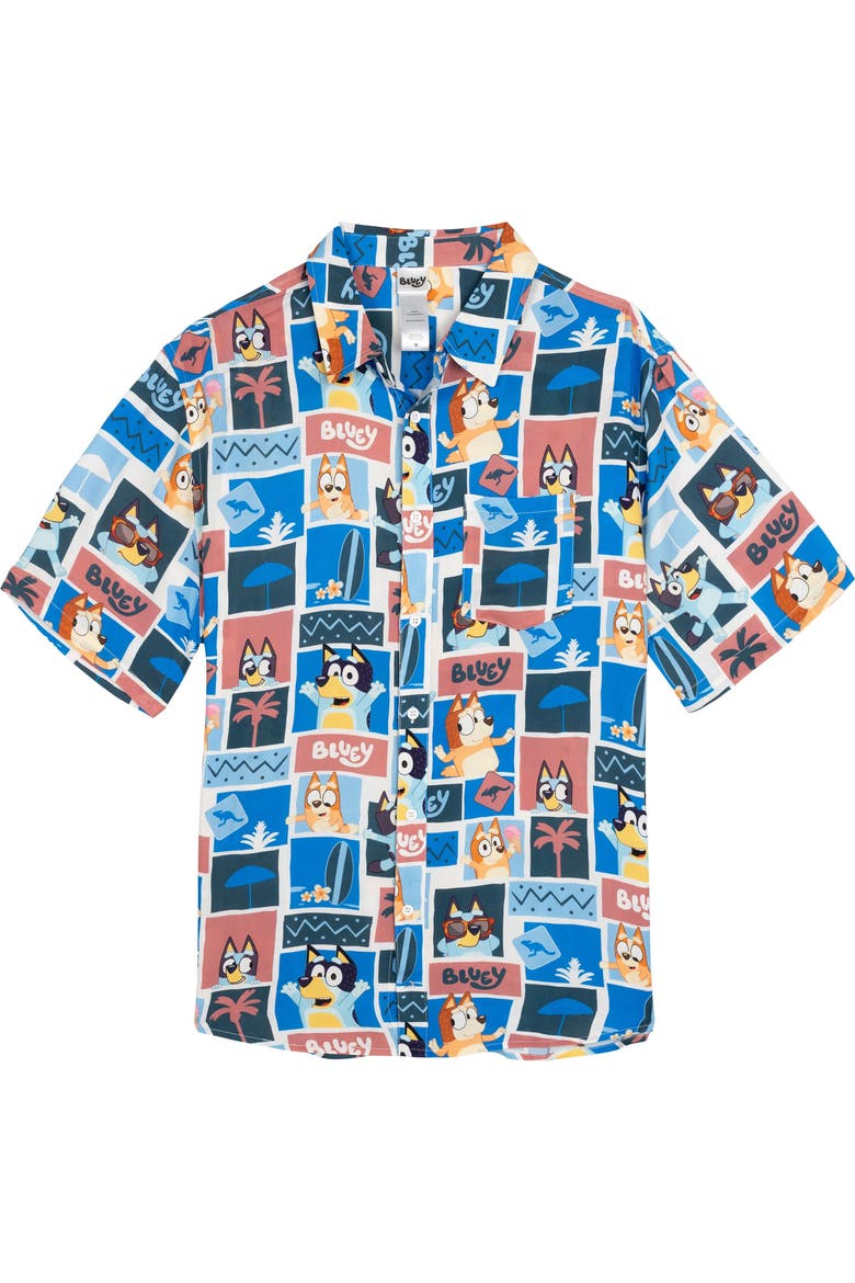 Hawaiian Short Sleeve Button Down Shirt, Main, color, Bluey Bingo Cream