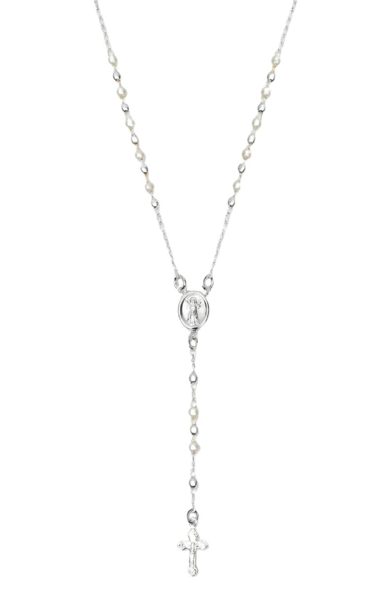 The M Jewelers The Pearl Rosary Cross Pendant Necklace, Main, color, 