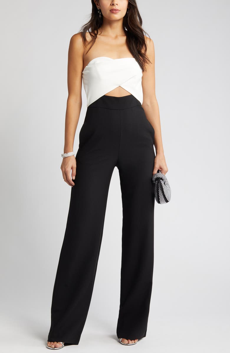 Black Halo Jada Strapless Wide Leg Jumpsuit, Main, color, Black / Pearl