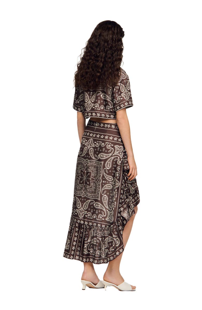 SANDRO Bandana print short skirt, Alternate, color, Taupe / White