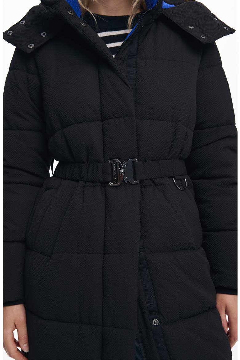 Quilted Puffer Longline Coat with Removable Hood, Alternate, color, BLACK