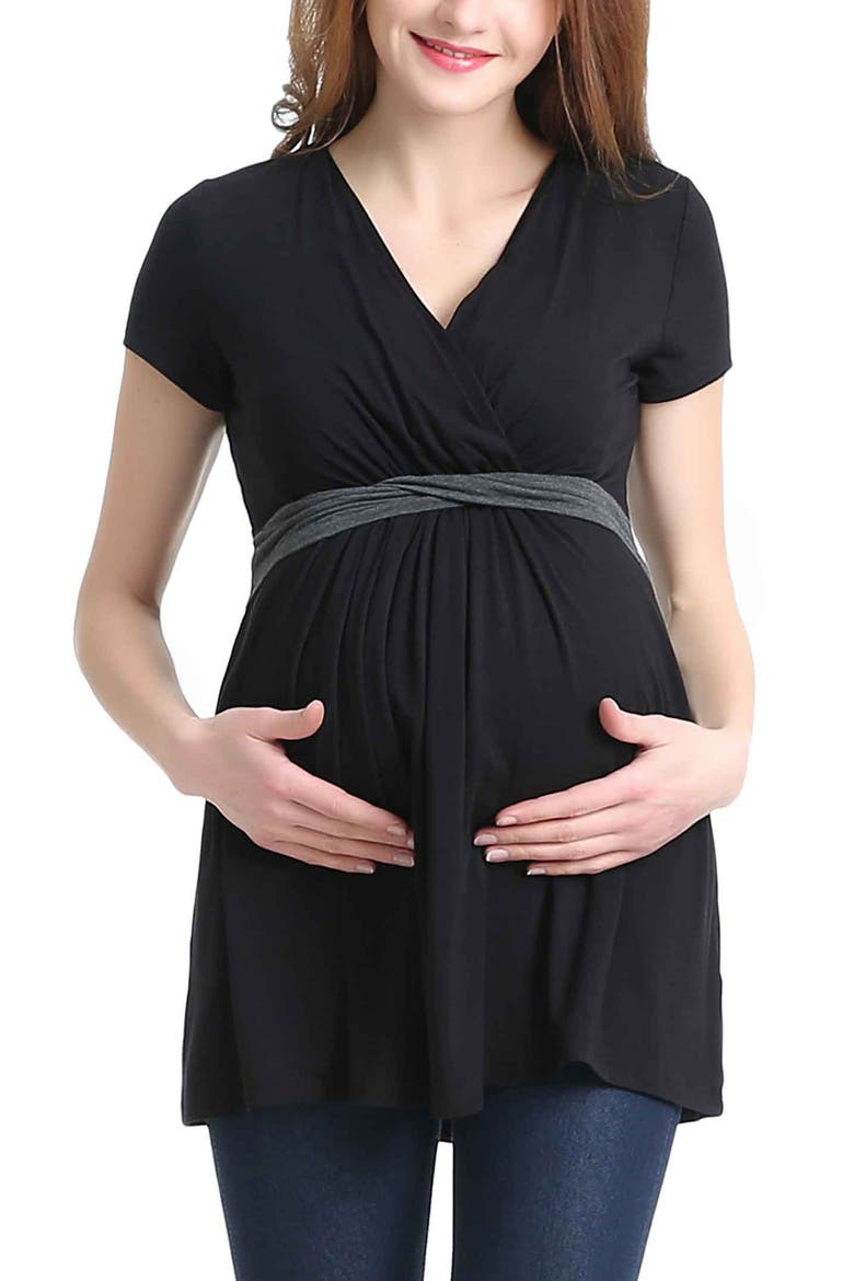 Maternity Nursing Colorblock Tunic Top, Main, color, Black