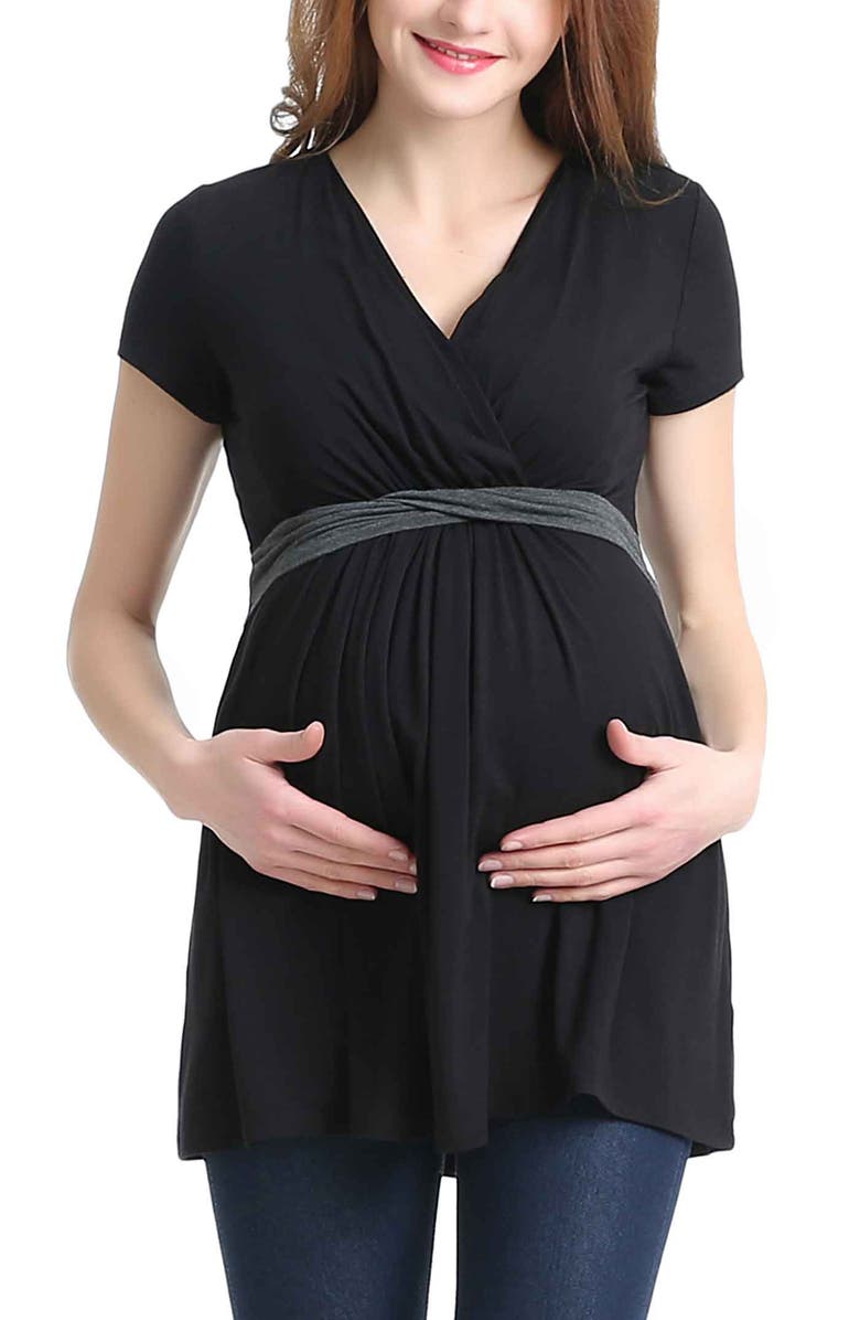Kimi & Kai Maternity Nursing Colorblock Tunic Top, Main, color, Black