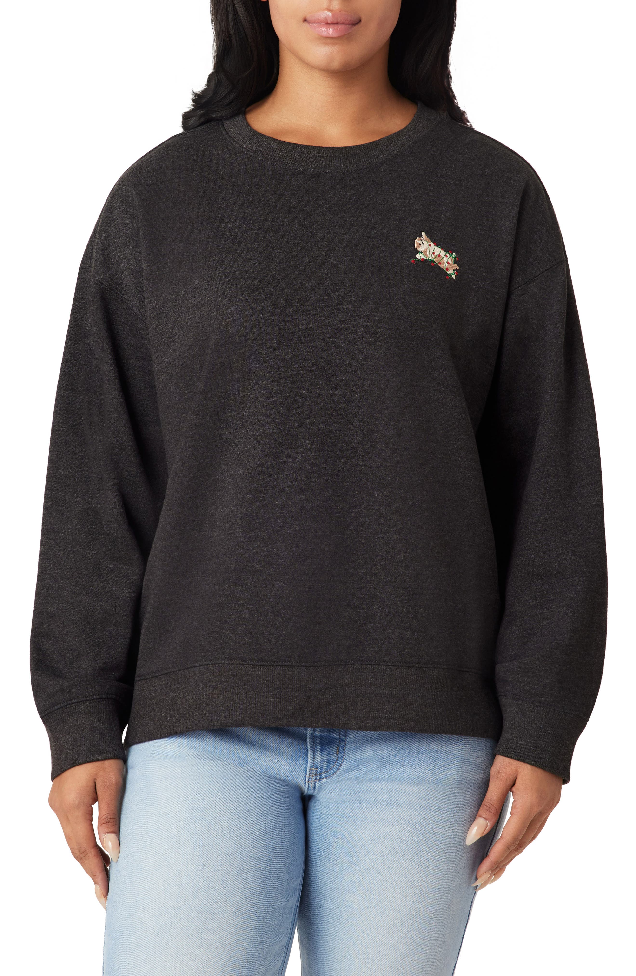 C & C California NORA Cozy Holiday Animal Embroidered Fleece Sweatshirt