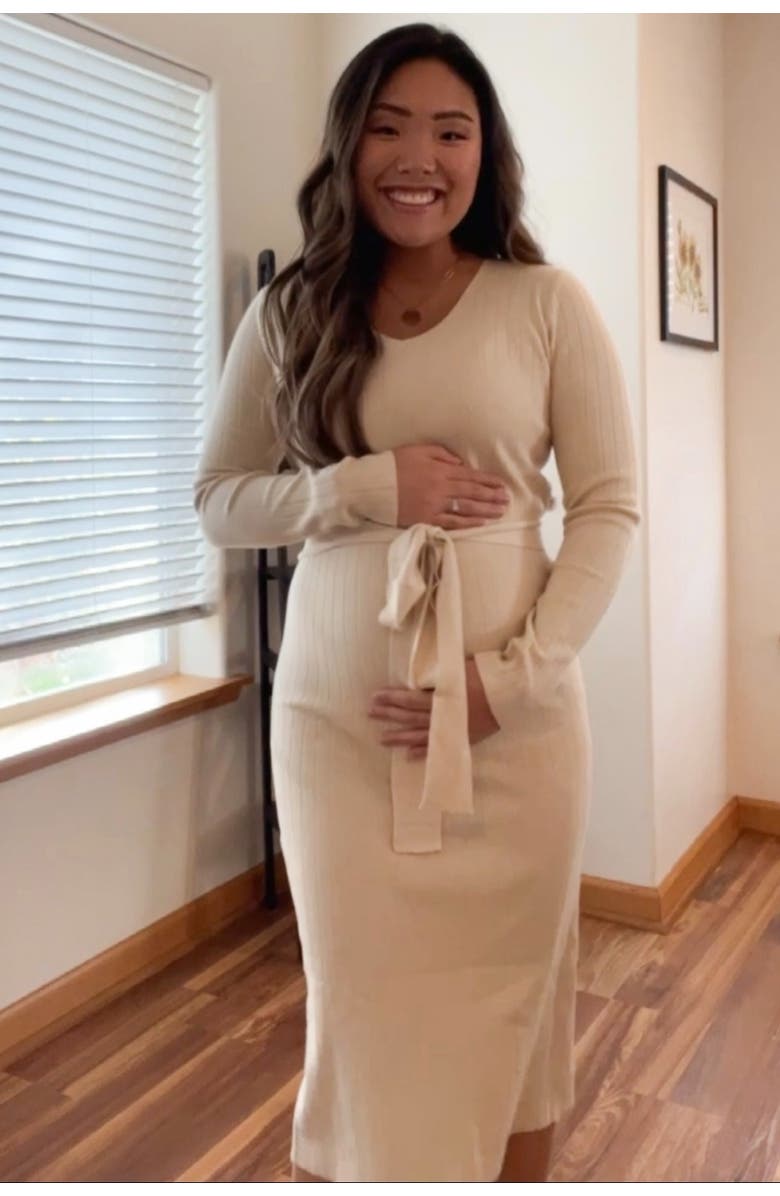 PinkBlush Tie Front Sweater Midi Dress, Alternate, color, Beige