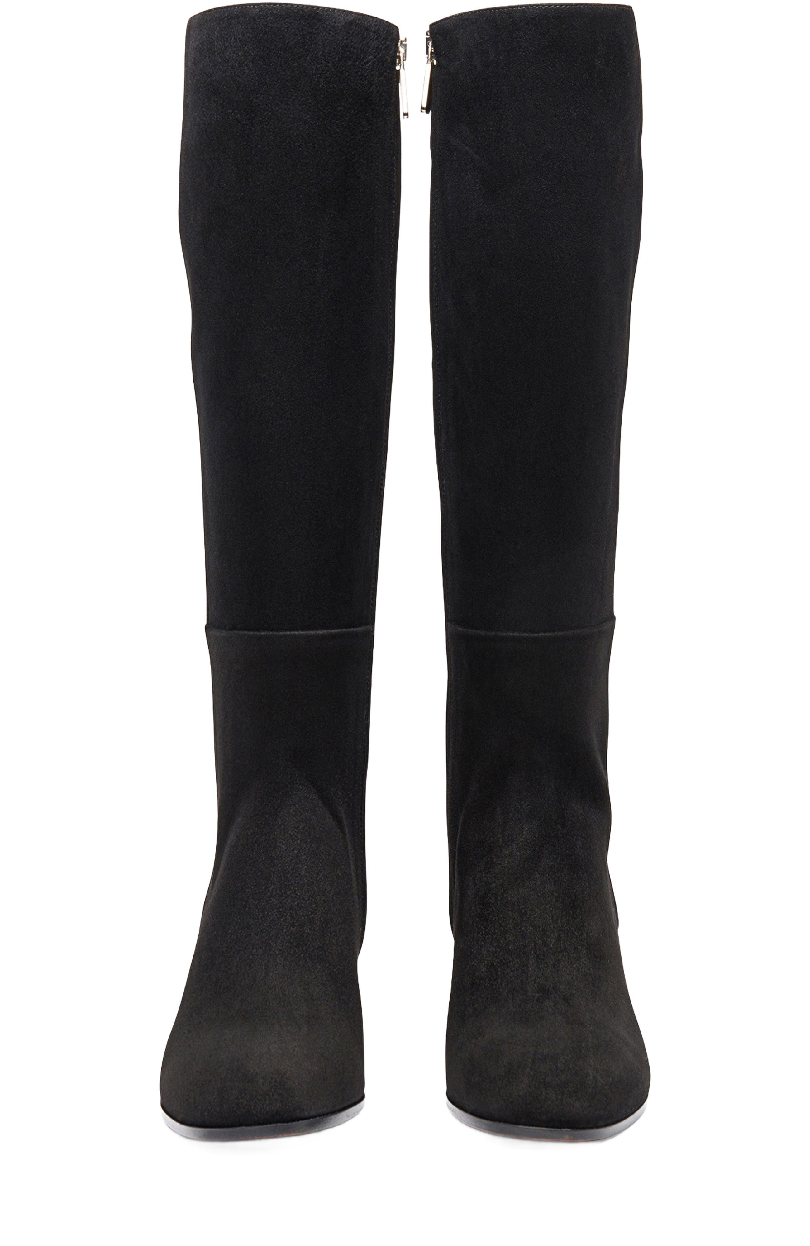 Santoni Suede Low-Heel Boot, Alternate, color, Black