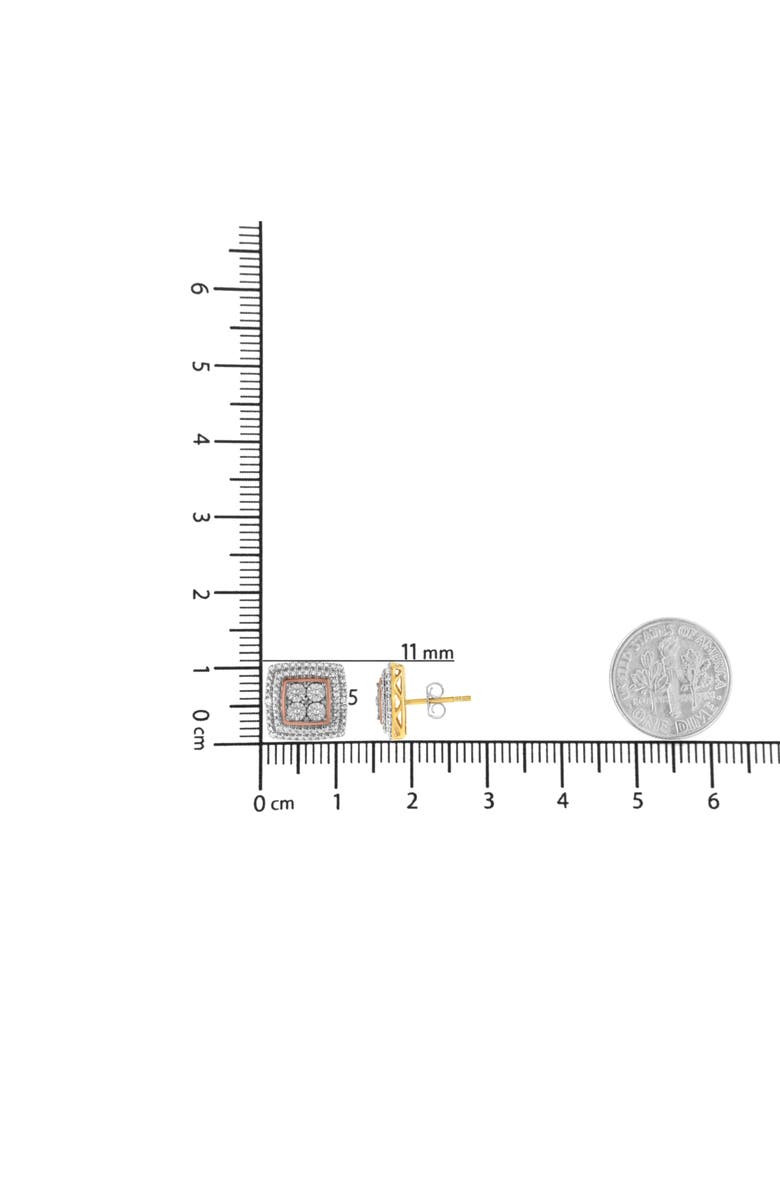 Haus of Brilliance Silver Diamond Accented Square Shaped Milgrain Stud Earrings, Alternate, color, Tri Tone