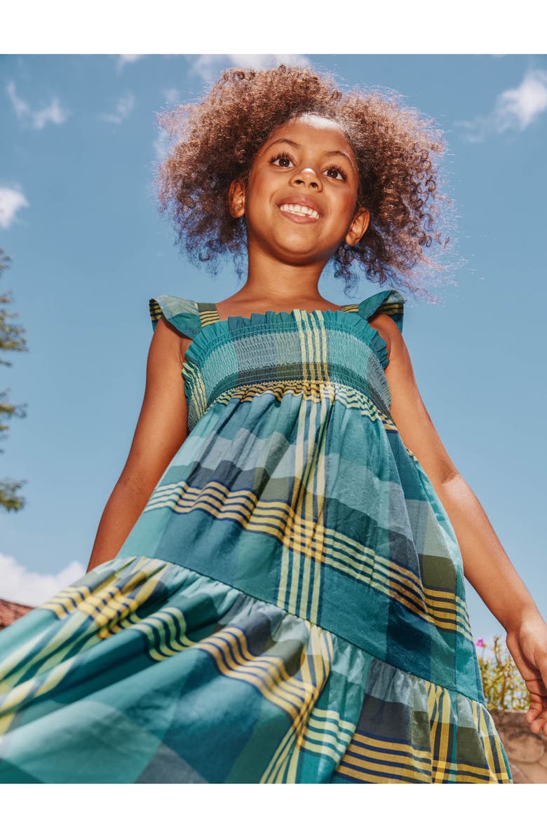Tea Collection Smocked Flutter Sleeve Dress, Alternate, color, Amazonian Plaid