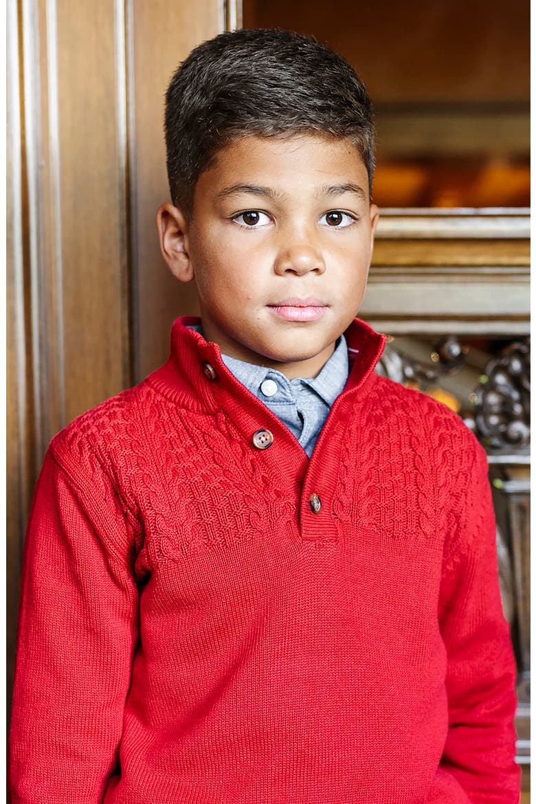 Kids' Organic Long Sleeve Mock Neck Sweater with Cable Yoke, Alternate, color, Red Cable Yoke