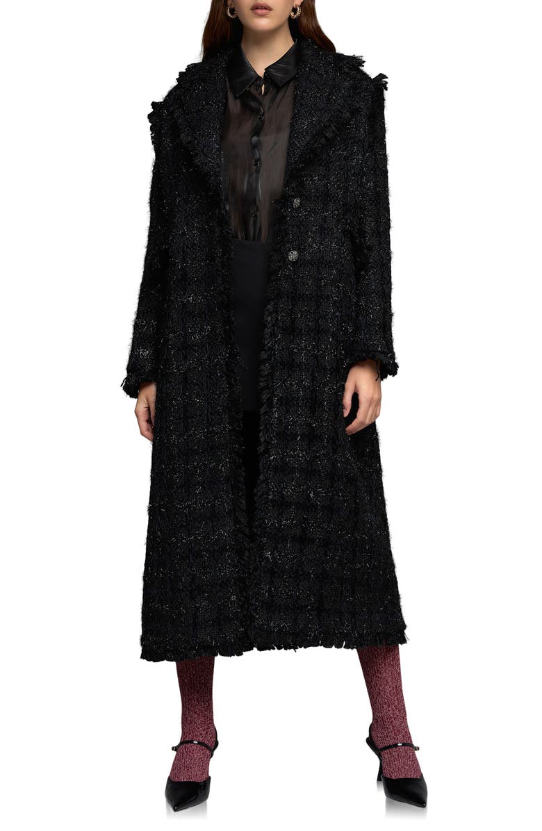 Endless Rose Premium Metallic Long Tweed Coat, Main, color, Black