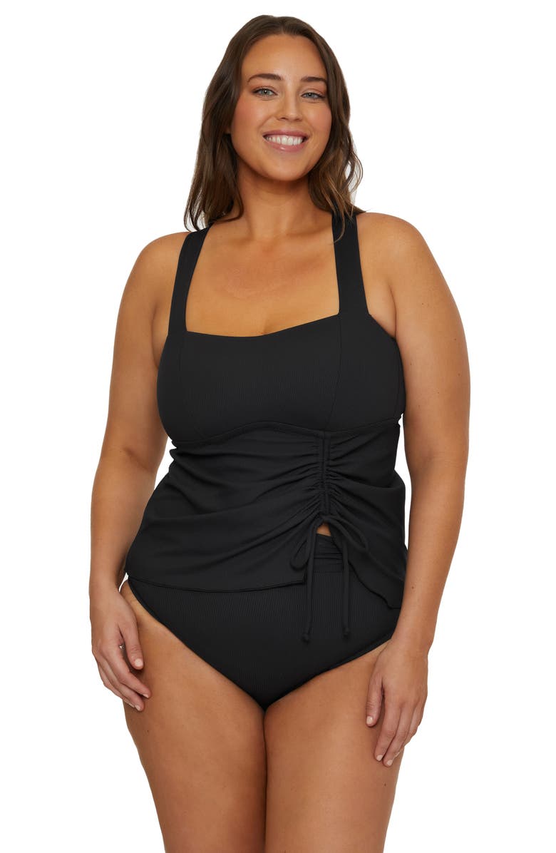 Becca Etc. Modern Edge High Waist Bikini Bottoms, Alternate, color, Black