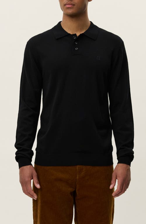Les Deux Greyson Long Sleeve Wool Polo Sweater In Black