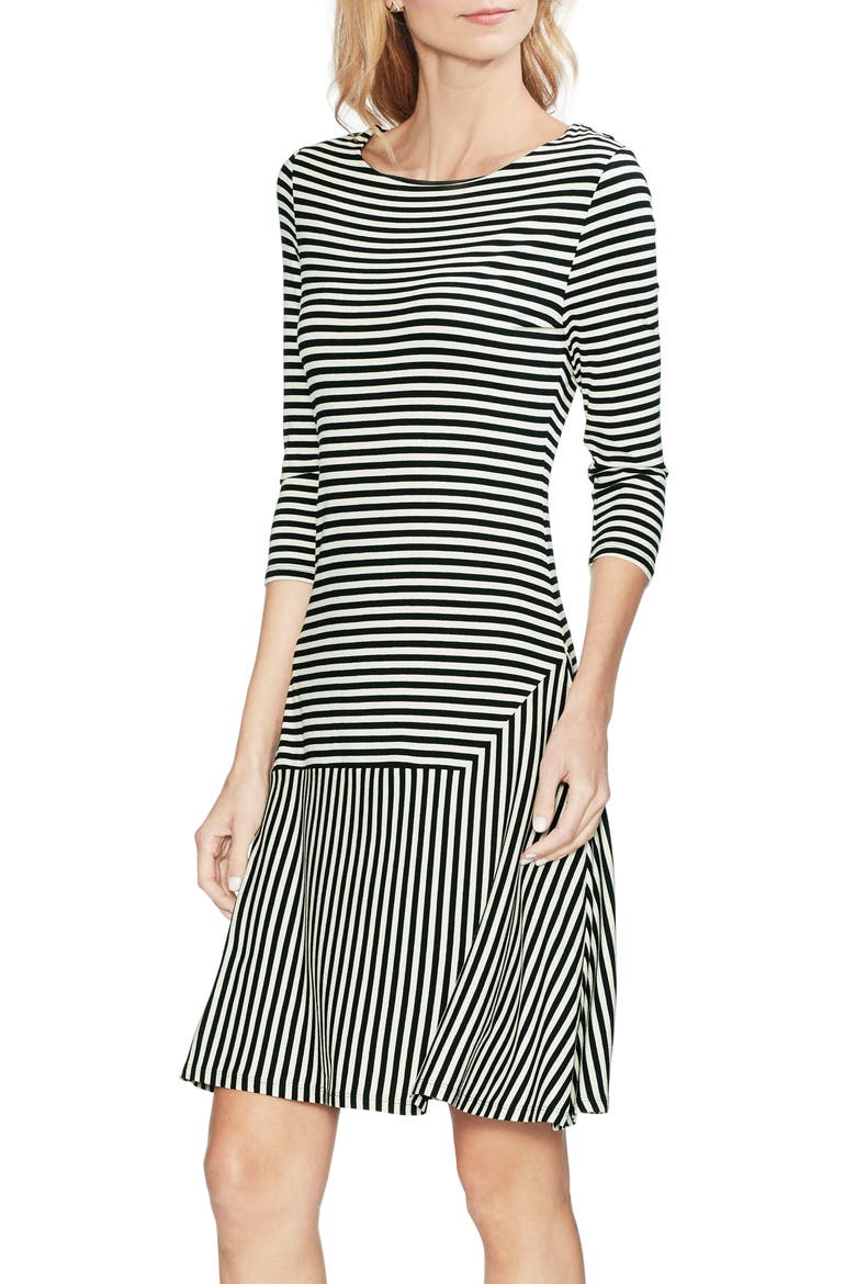 Stripe Drop Waist Dress, Main, color, RICH BLACK