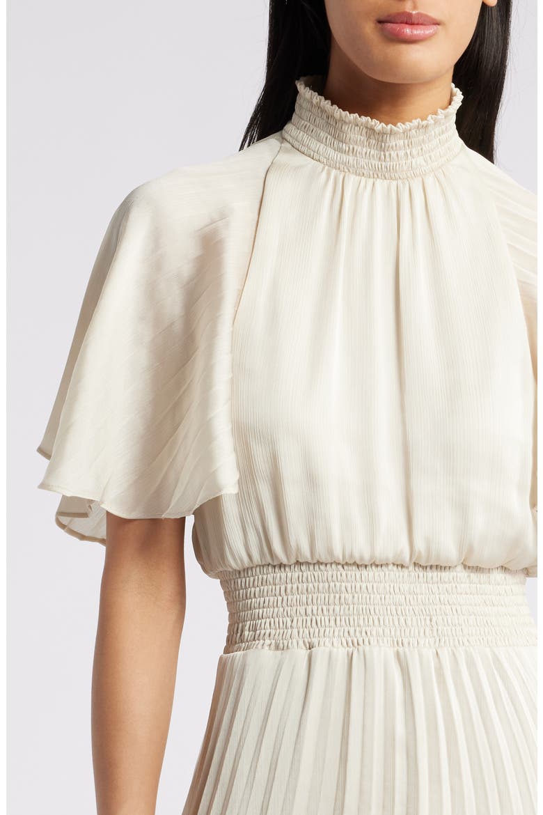 Flutter Sleeve Pleated Midi Dress, Alternate, color, CREAM