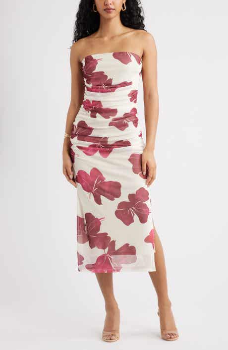 Ruched Strapless Mesh Dress