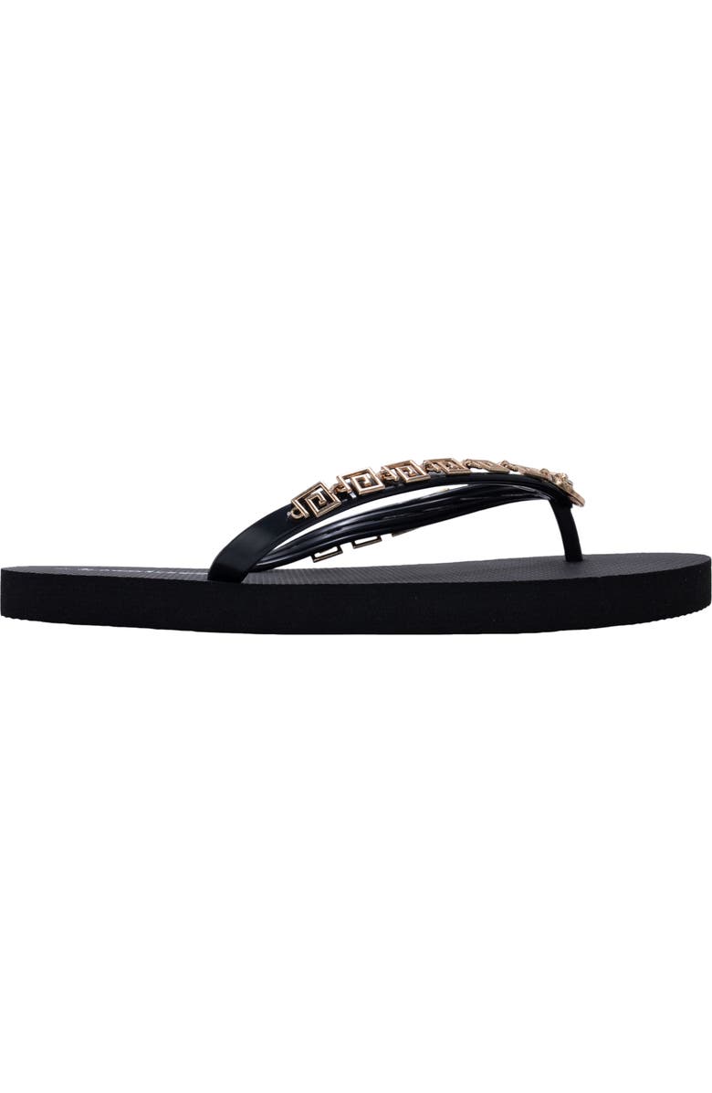 bebe Lion Charm Thong Flip Flop, Alternate, color, Black