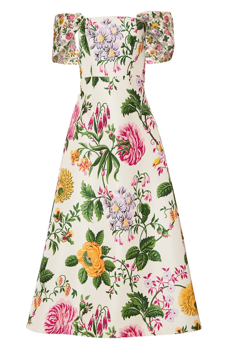 Carolina Herrera Mixed Floral Draped Short Sleeve Dress, Alternate, color,