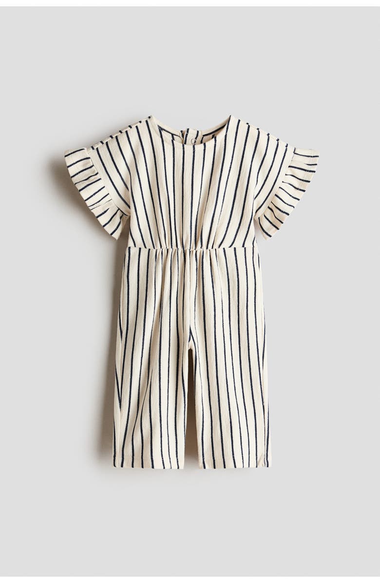 H&M Cotton Romper Suit, Main, color, Light Beige/Dark Blue Striped