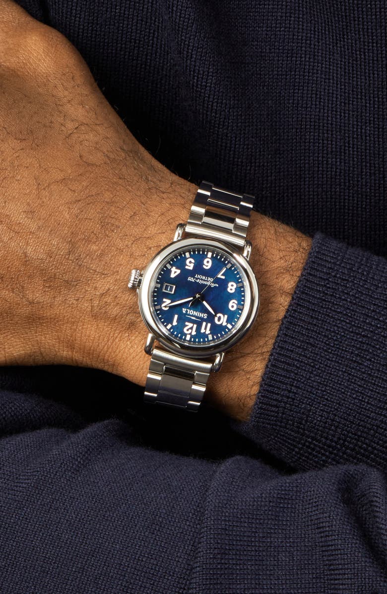 Shinola Runwell Mother-of-Pearl Bracelet Watch, 36mm, Alternate, color, Cadet Blue