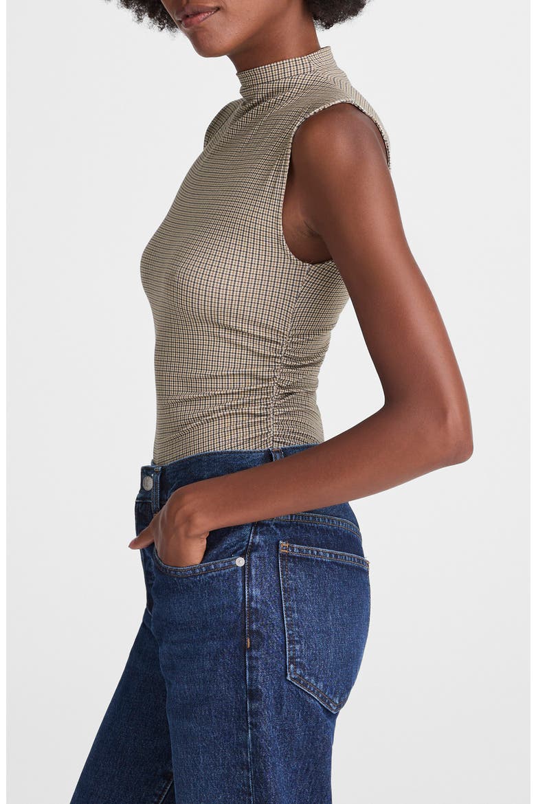 Houndstooth Ruched Mock Neck Sleeveless Top, Alternate, color, MICRO HOUNDSTOOTH COFFEE