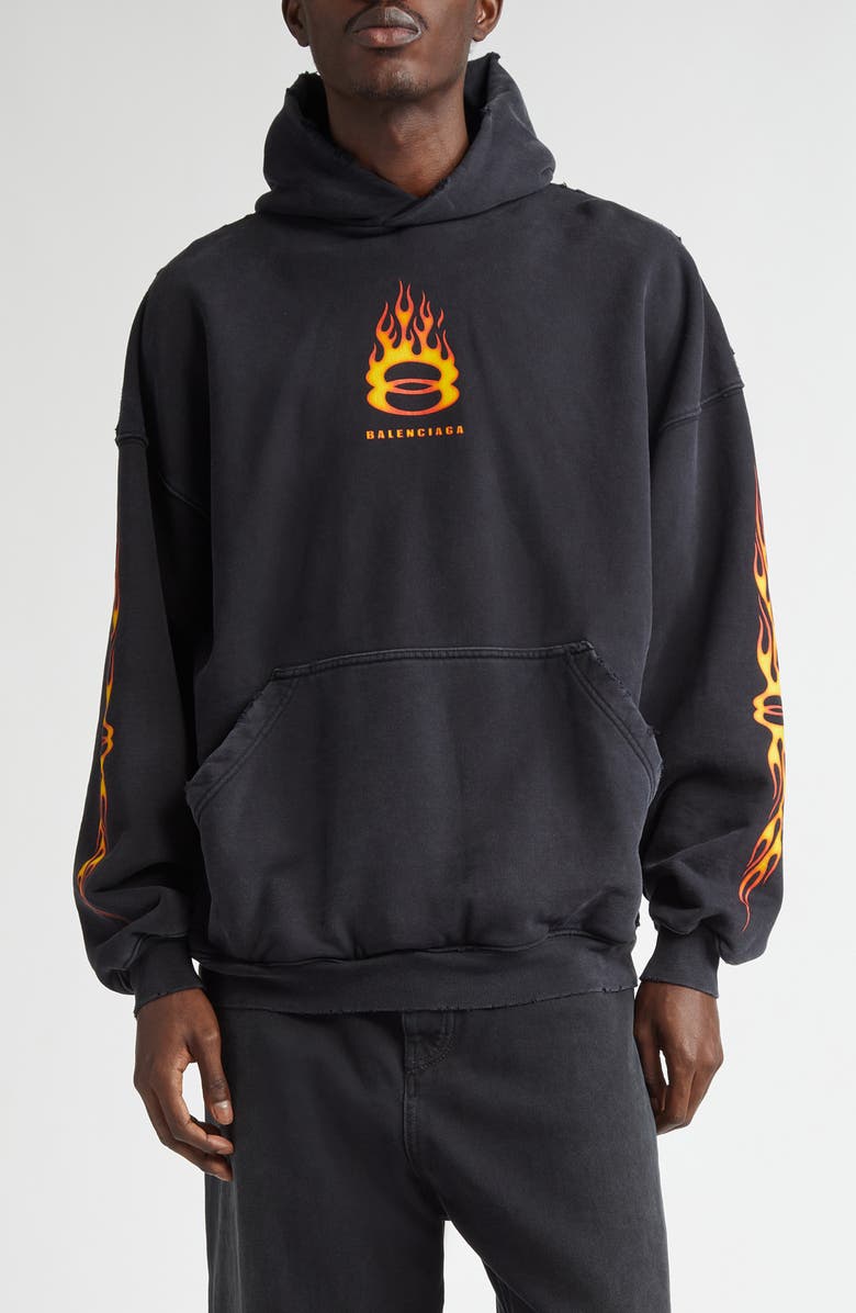 Balenciaga Oversize Burning Unity Cotton Hoodie, Main, color, 