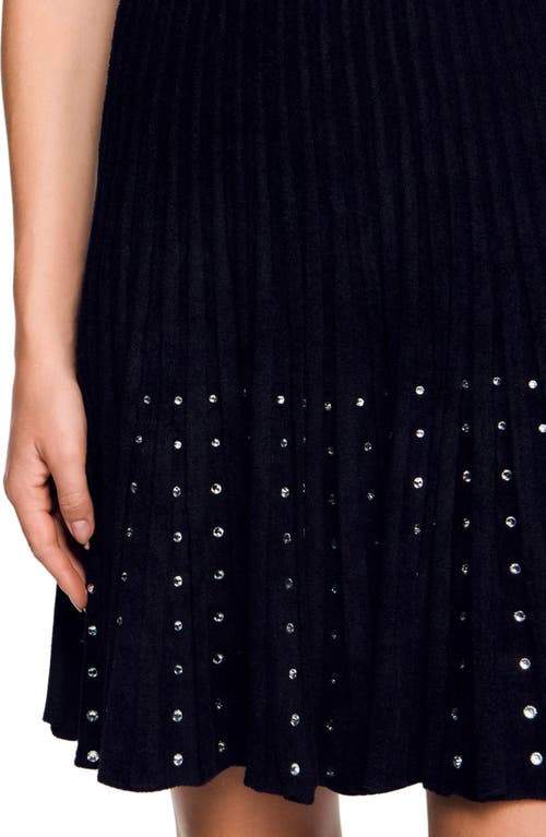 Sandro Womens Black Rhinestone-embellished Sleeveless Knitted Mini Dress In Black