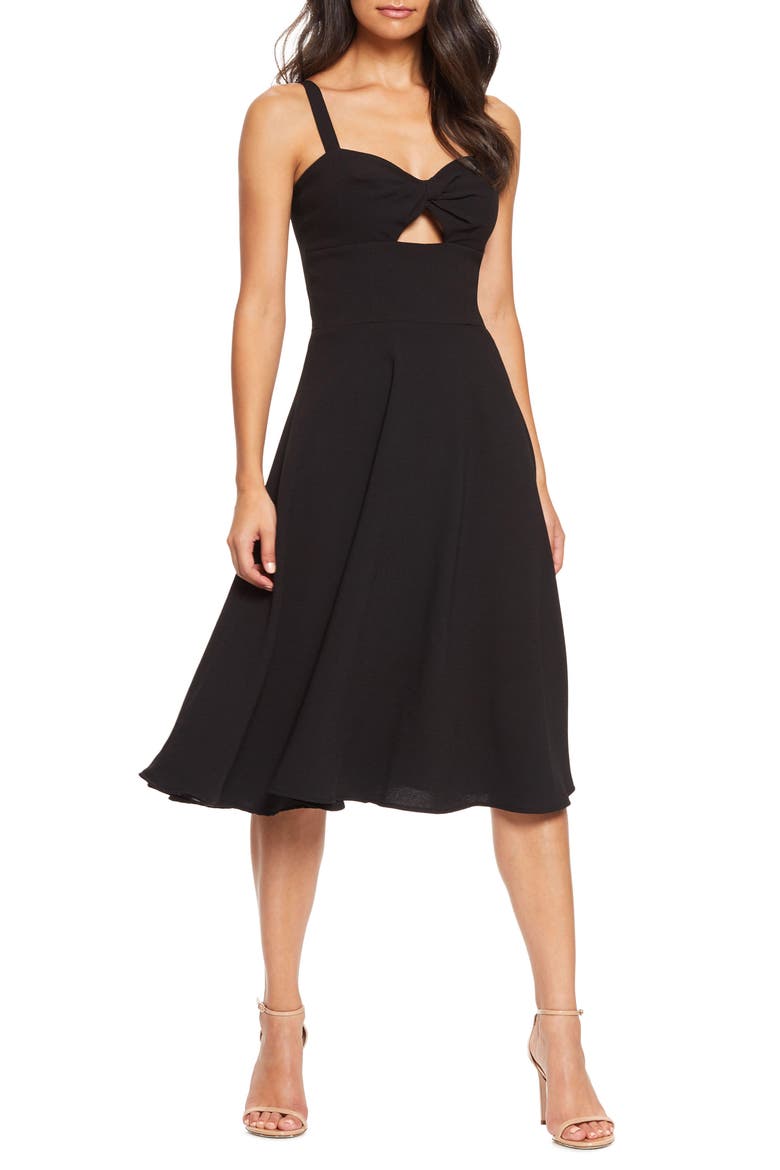Bianca Sweetheart Midi Cocktail Dress, Main, color, BLACK