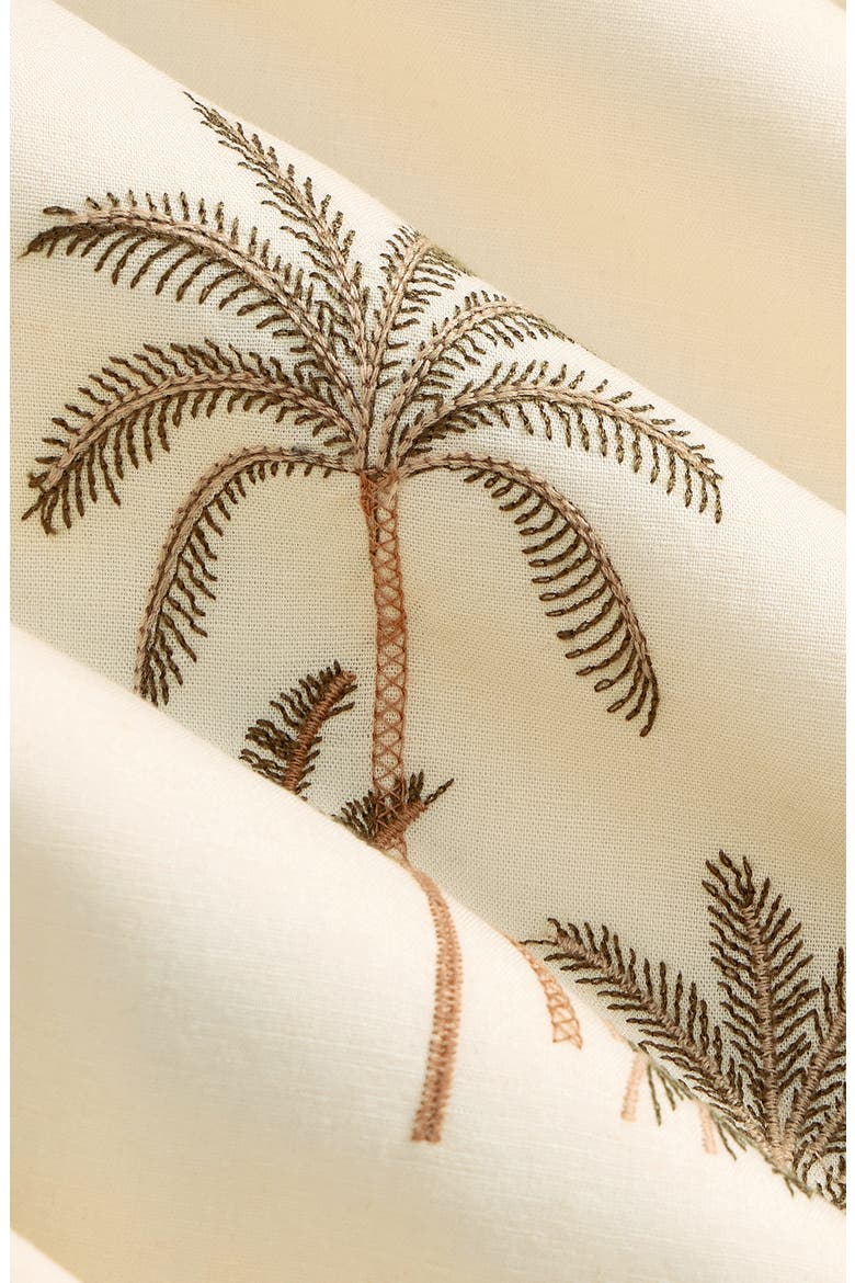 Embroidered Cotton & Linen Camp Shirt, Alternate, color, WHITE BROWN