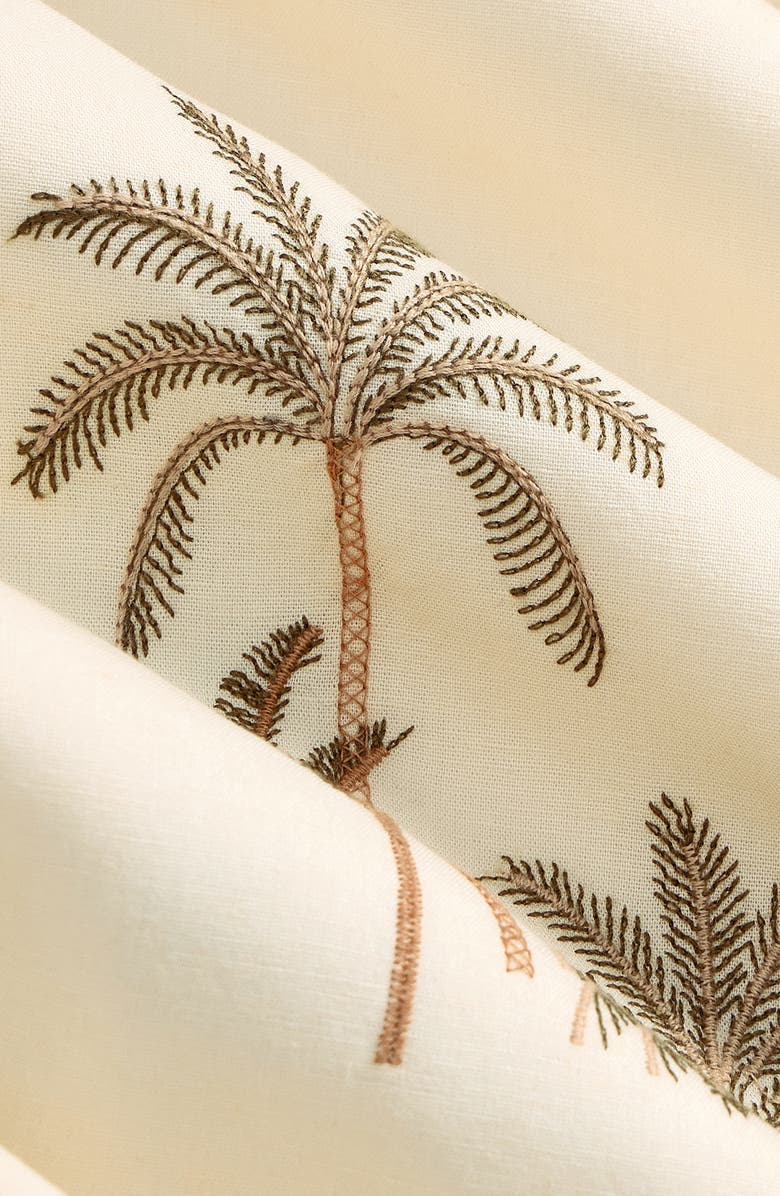 Brooks Brothers Embroidered Cotton & Linen Camp Shirt, Alternate, color, White Brown