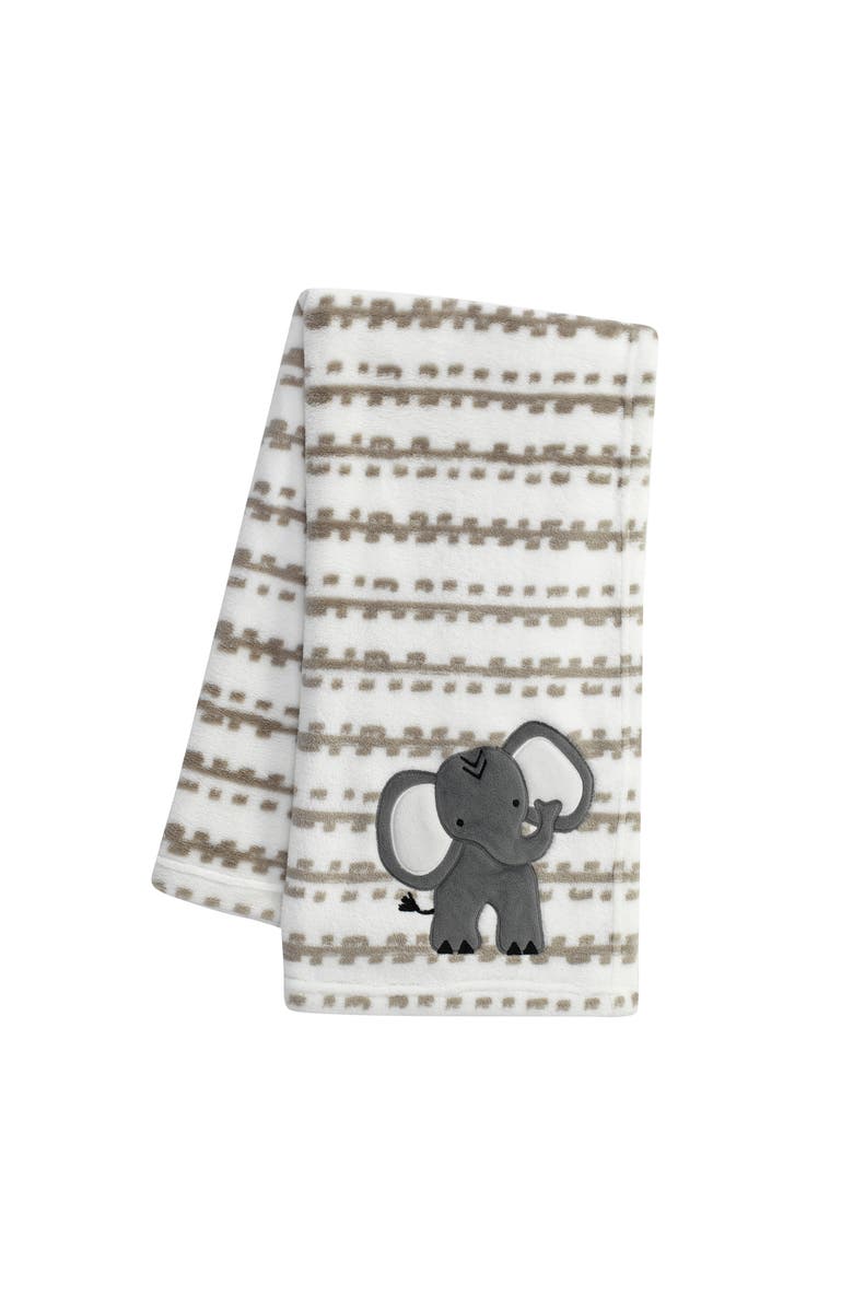 Lambs & Ivy Jungle Safari Plush Minky Elephant Nursery Baby Blanket, Main, color, White