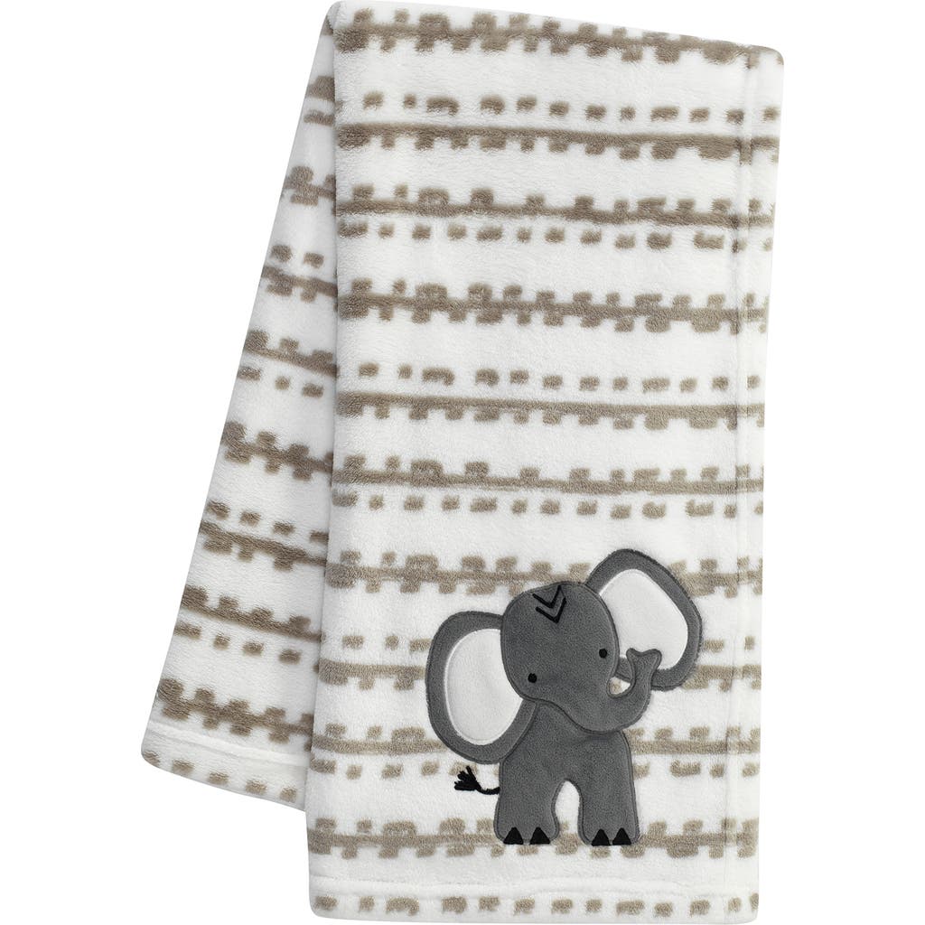 Lambs & Ivy Jungle Safari Plush Minky Elephant Nursery Baby Blanket In White